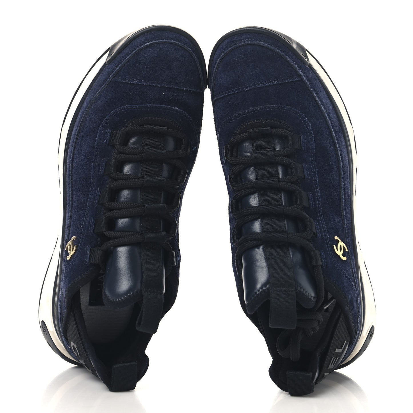 Suede Calfskin Nylon Grosgrain CC Sneakers 39 Navy Blue