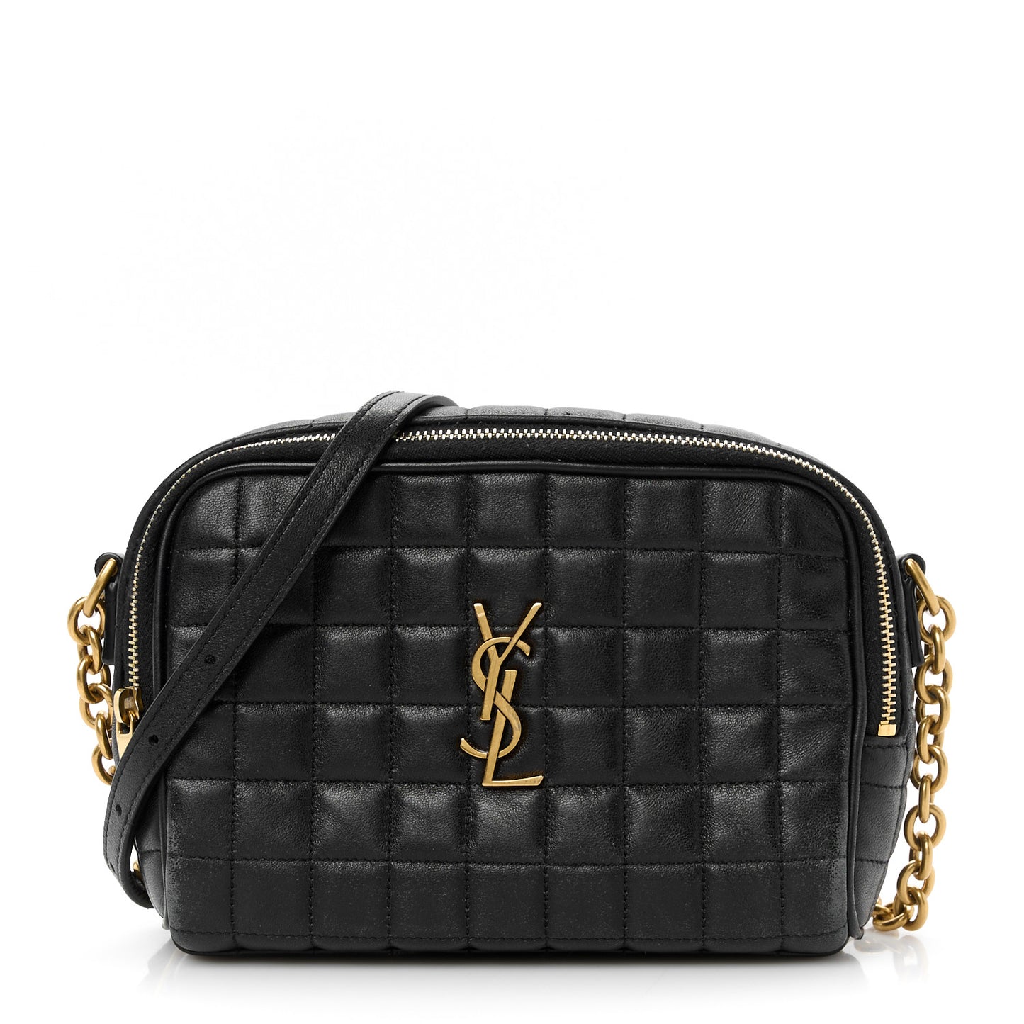 Lambskin Carre Quilted Cassandre Mini Camera Bag Black