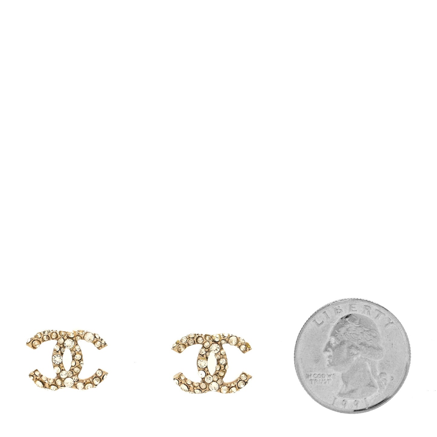 Crystal Studded CC Earrings Gold