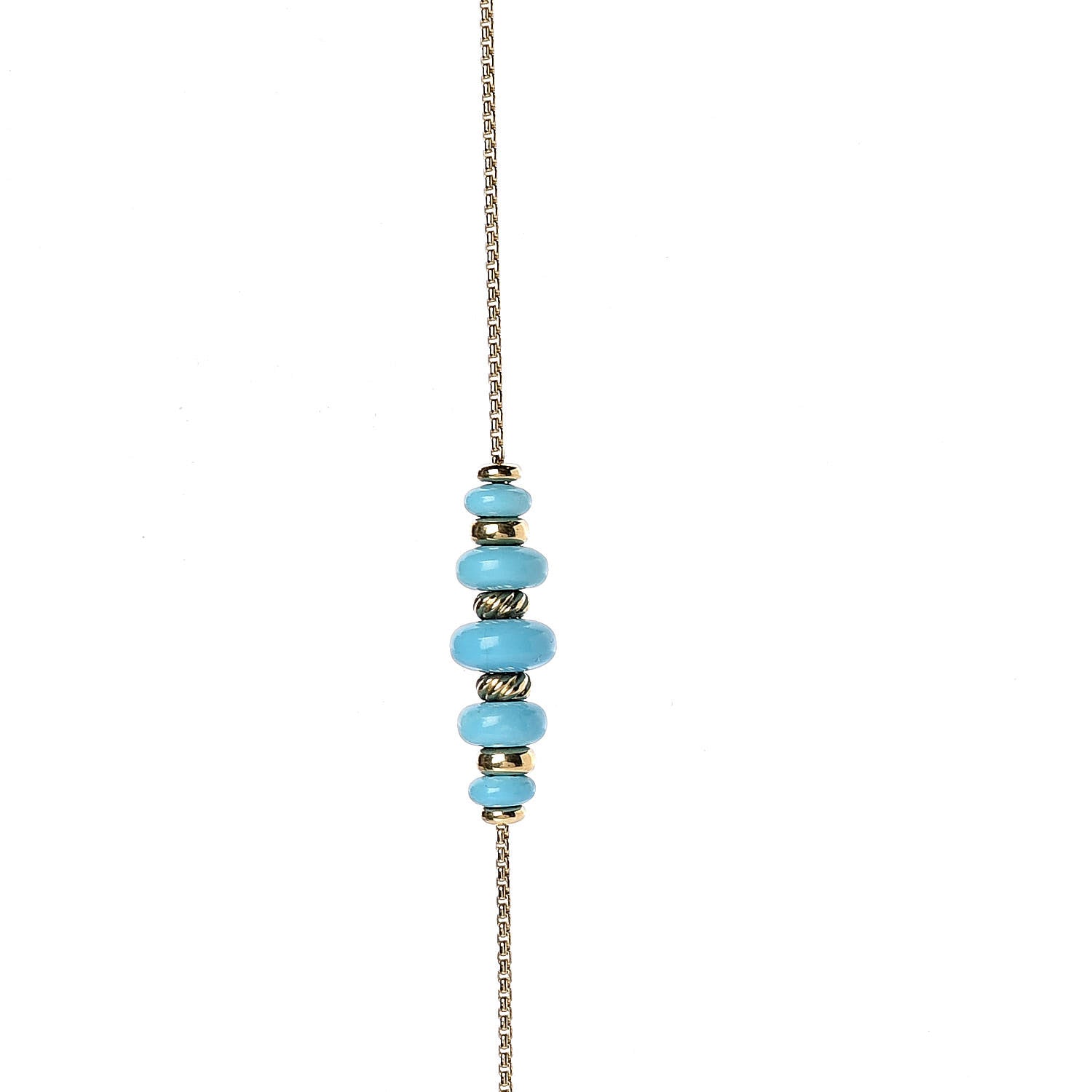 David Yurman 18K Yellow Gold Turquoise Rio Rondelle Long Station Necklace 6 of 8