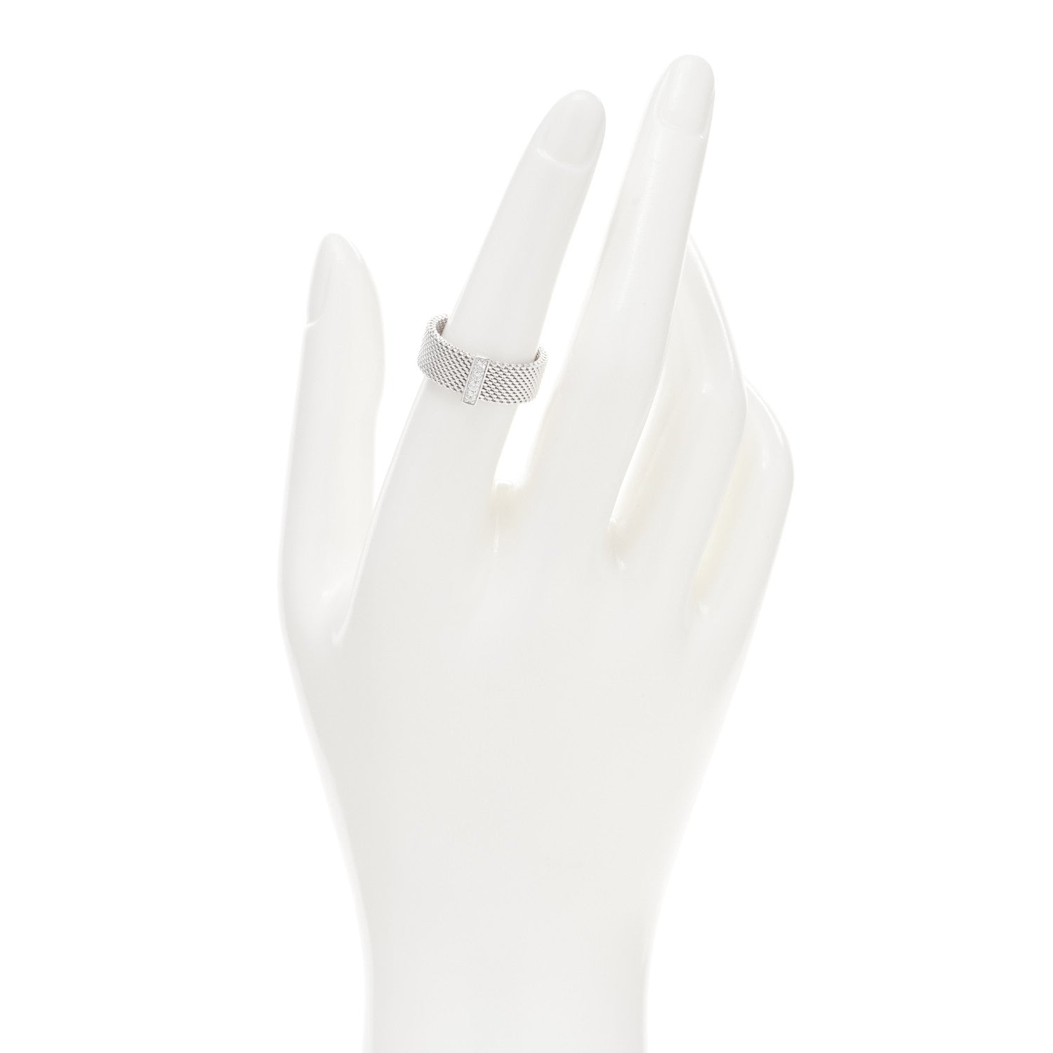 Tiffany Sterling Silver Diamond Somerset Mesh Ring 53 6.25 2 of 4