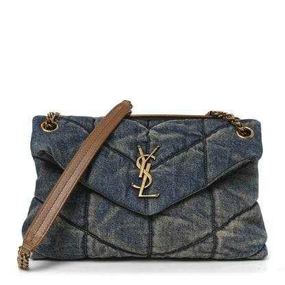 Saint Laurent Denim Quilted Loulou Puffer Monogram Chain Satchel Blue Cinnamon 1 of 10