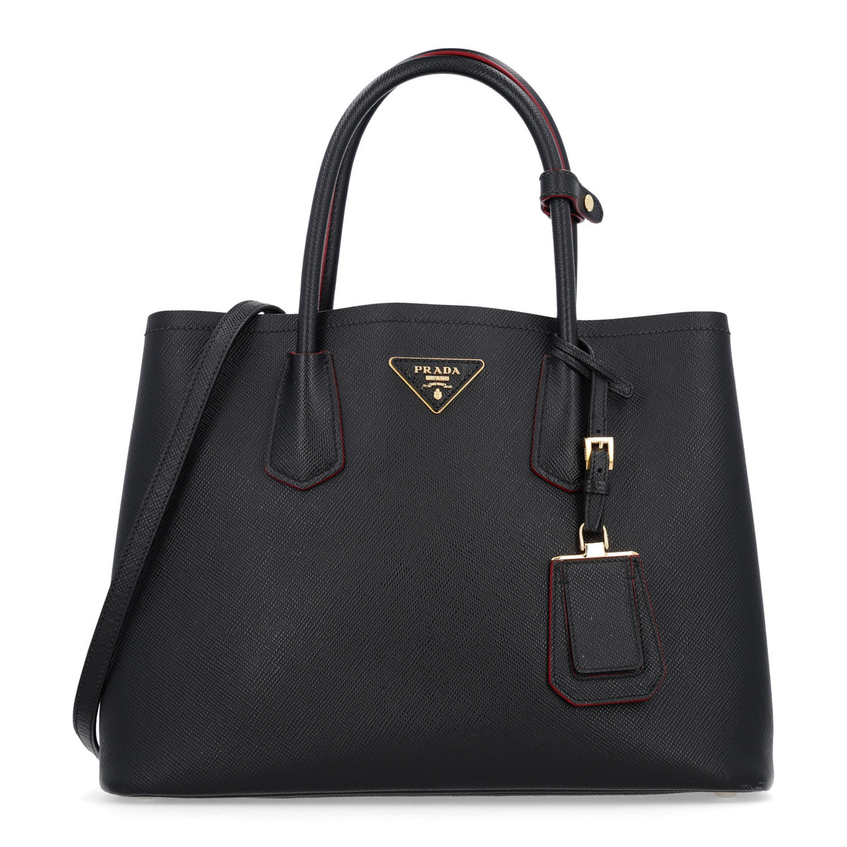 Saffiano Cuir Medium Double Bag Black Fuoco