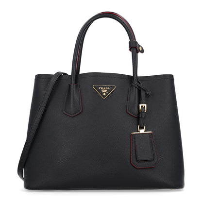Prada Saffiano Cuir Medium Double Bag Black Fuoco 1 of 10