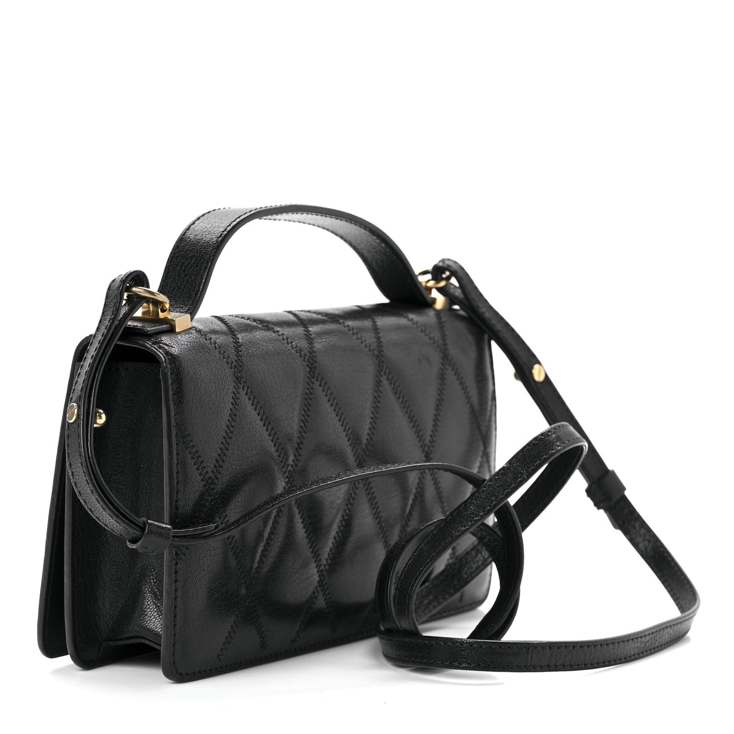 Goatskin Quilted GV3 Strap Wallet Black