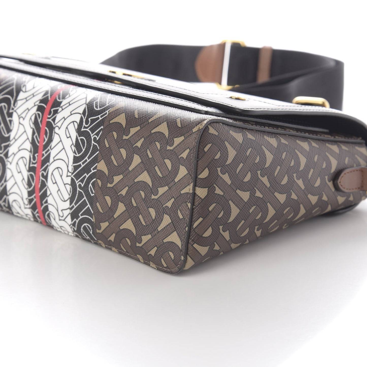 E-Canvas Monogram Stripe Note Crossbody Bag Bridle Brown