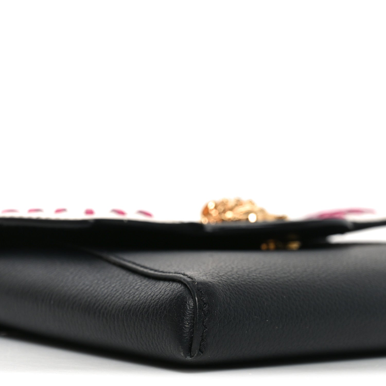 Versace Calfskin Medusa Whipstitch Envelope Clutch Black White 8 of 9