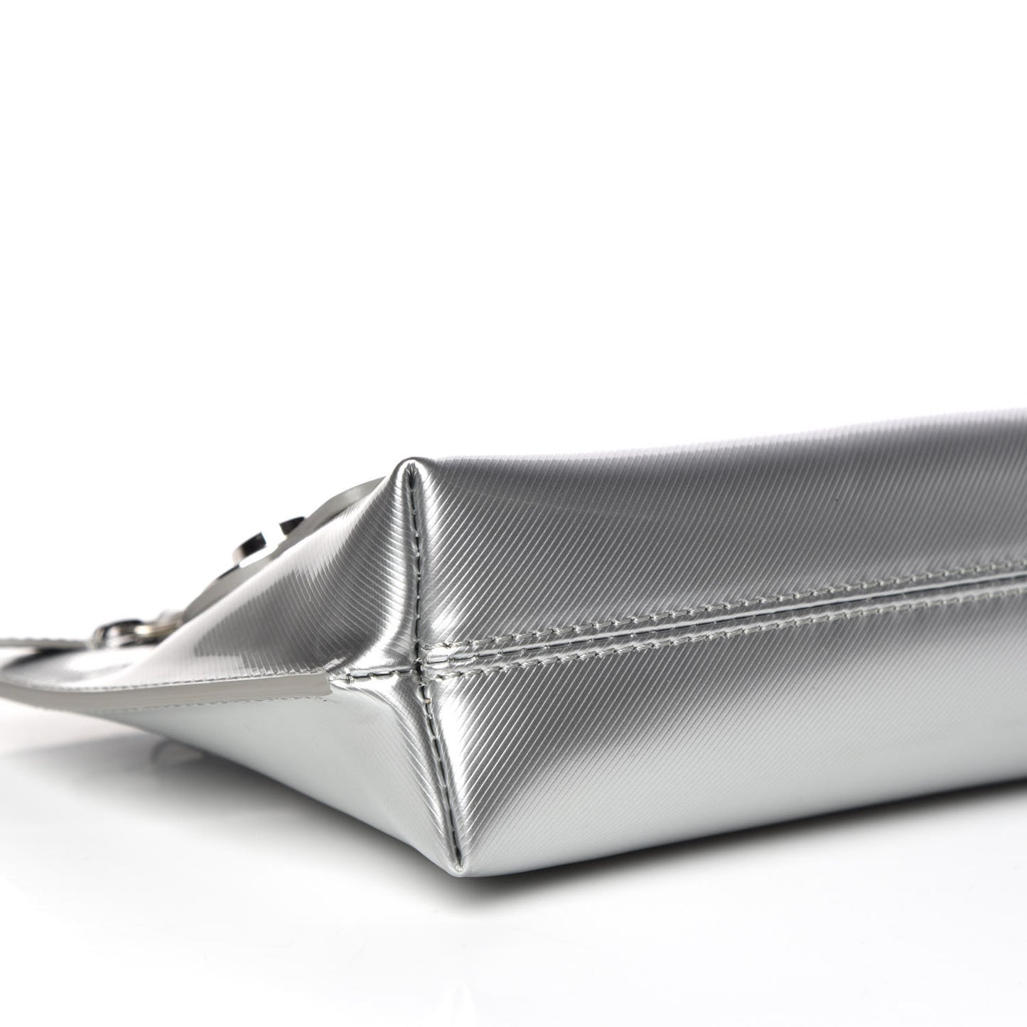 Metallic Trench Calfskin Medium Zip Lock Pouch Silver