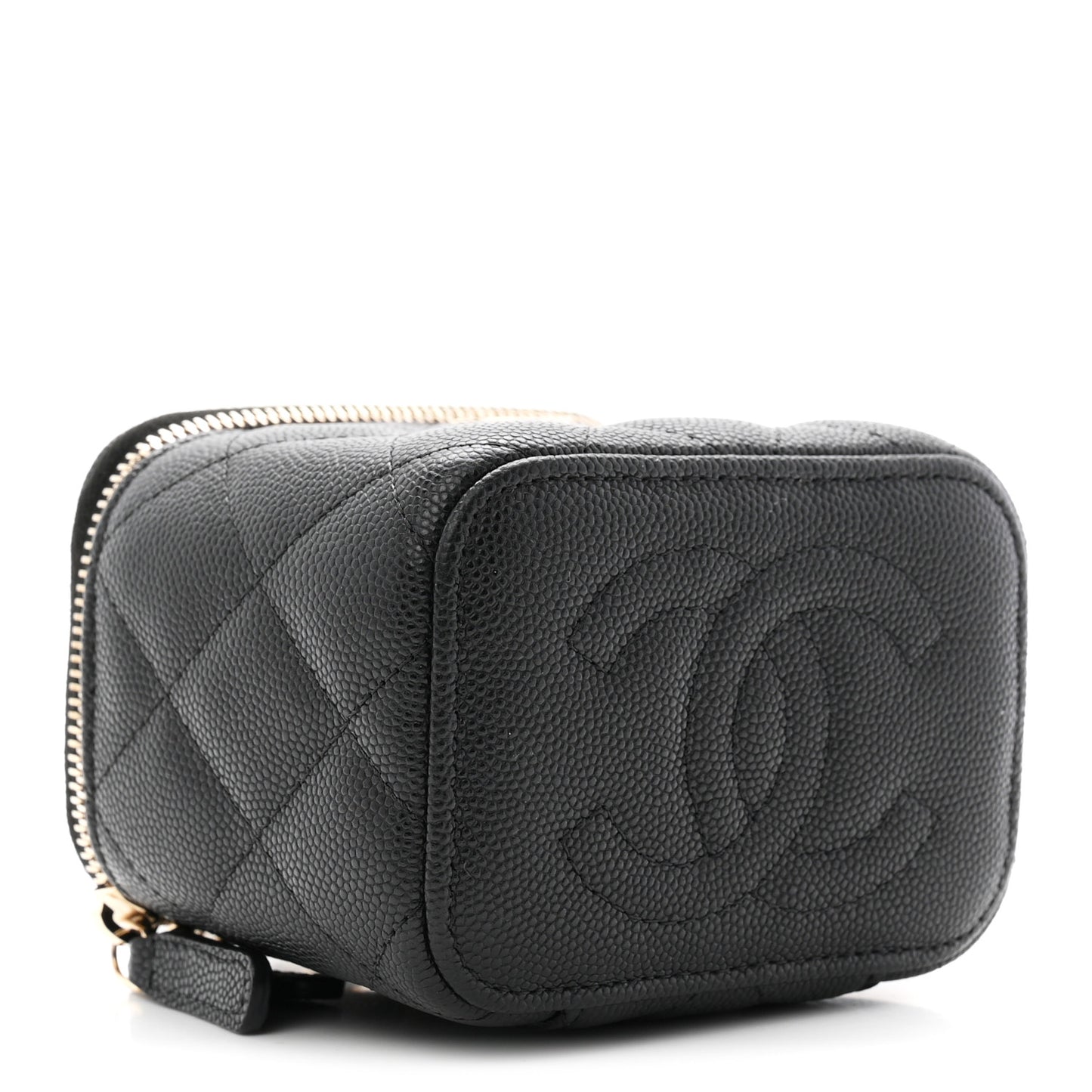 Caviar Quilted Mini Vanity Case With Chain Black