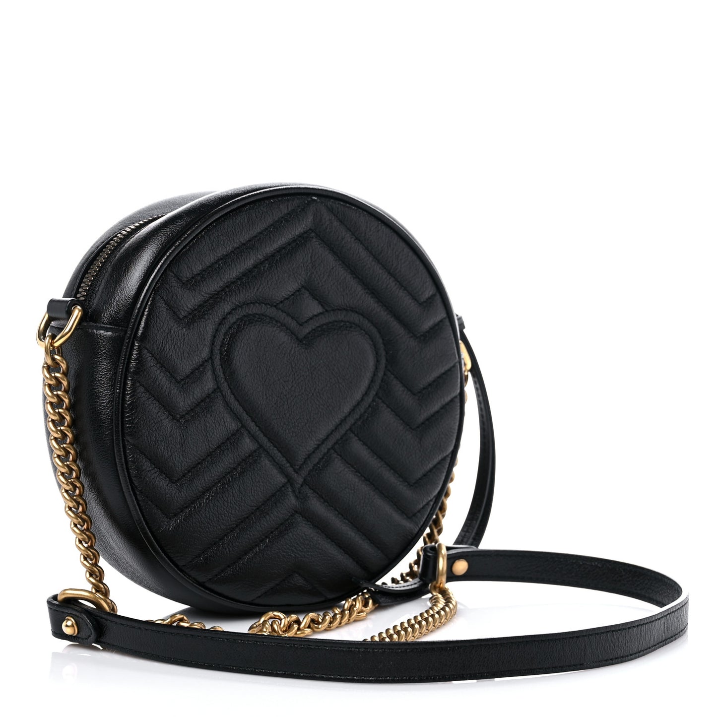 Azalea Calfskin Matelasse Heart Mini GG Marmont Round Shoulder Bag Black