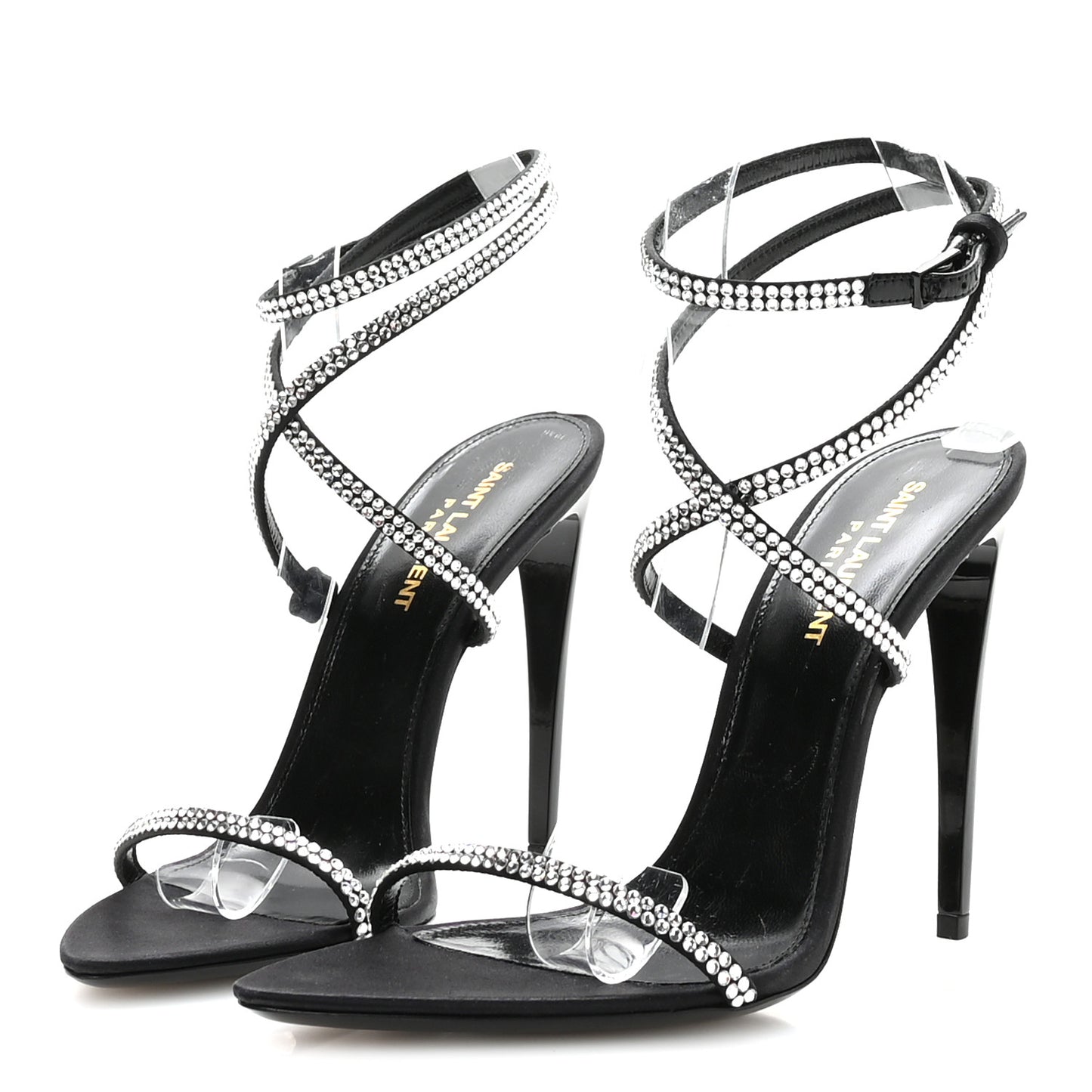Crepe Satin Crystal Satine 110 Sandals 37.5 Black