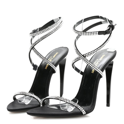 Saint Laurent Crepe Satin Crystal Satine 110 Sandals 37.5 Black 4 of 8