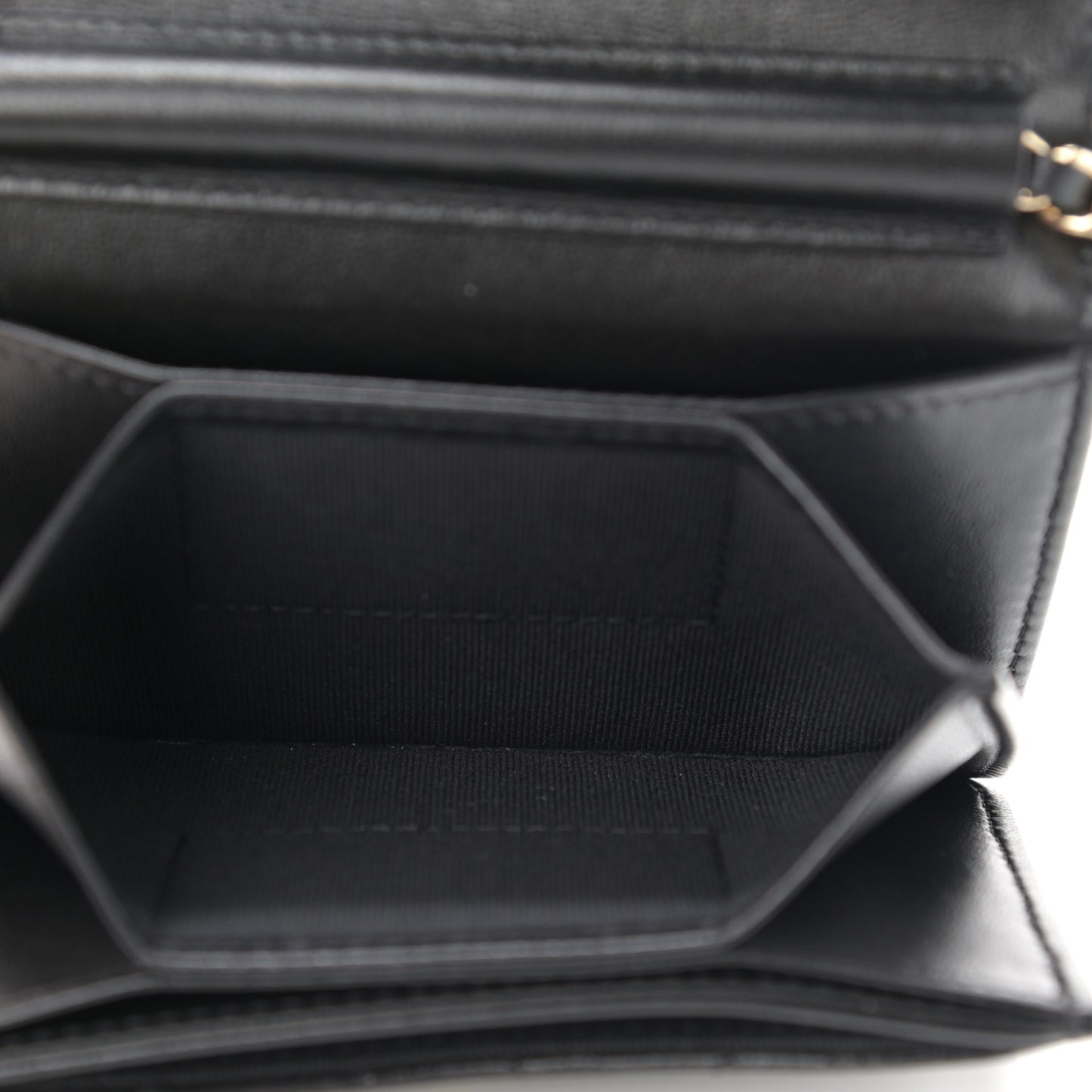 Lambskin Quilted Camellia Card Holder On Chain Black