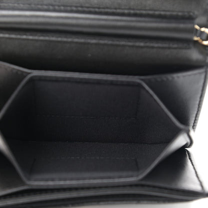 Chanel Lambskin Quilted Camellia Card Holder On Chain Black 5 of 13
