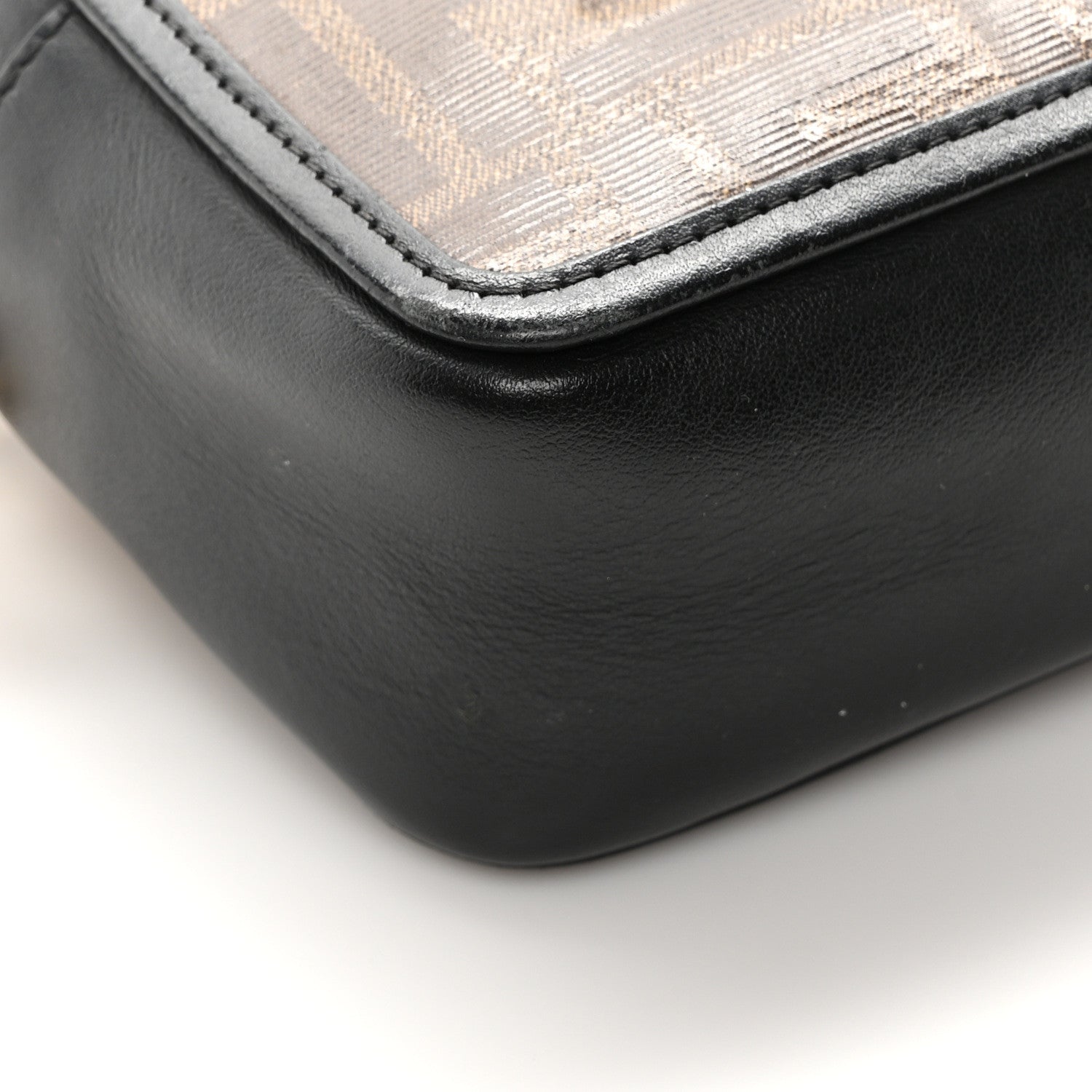 Fendi Glazed Fabric Vitello Century FF 1974 Stamp Patch Mini Camera Case Mogano Panna Black 9 of 10