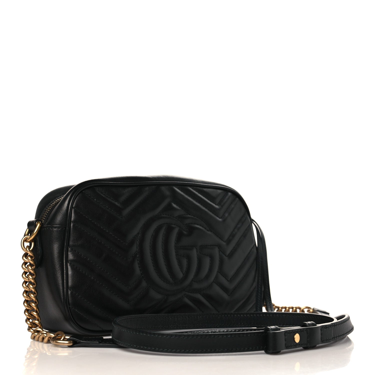 Gucci Calfskin Matelasse Small GG Marmont Chain Shoulder Bag Black 3 of 9
