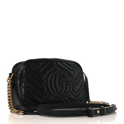 Gucci Calfskin Matelasse Small GG Marmont Chain Shoulder Bag Black 3 of 9