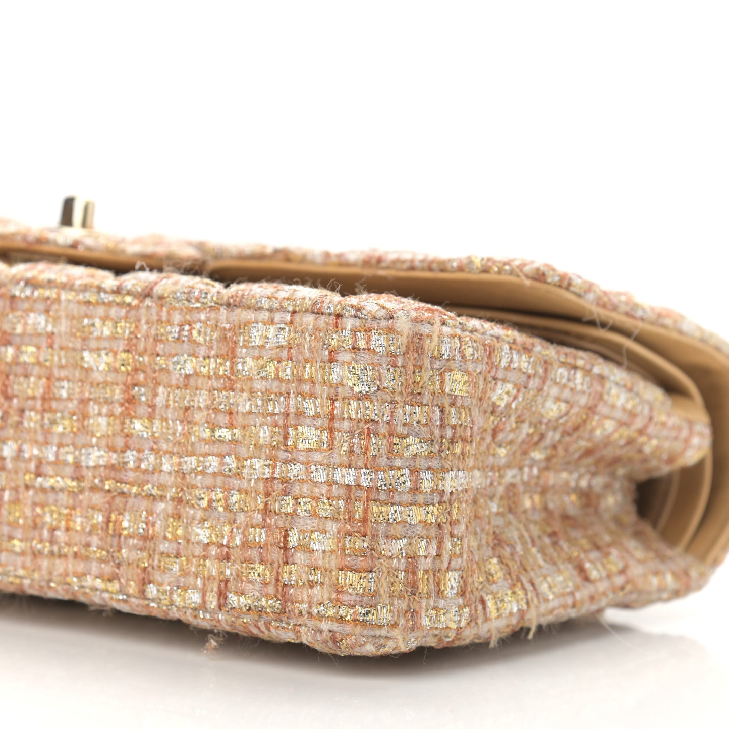 Tweed Quilted Medium Double Flap Beige Multicolor