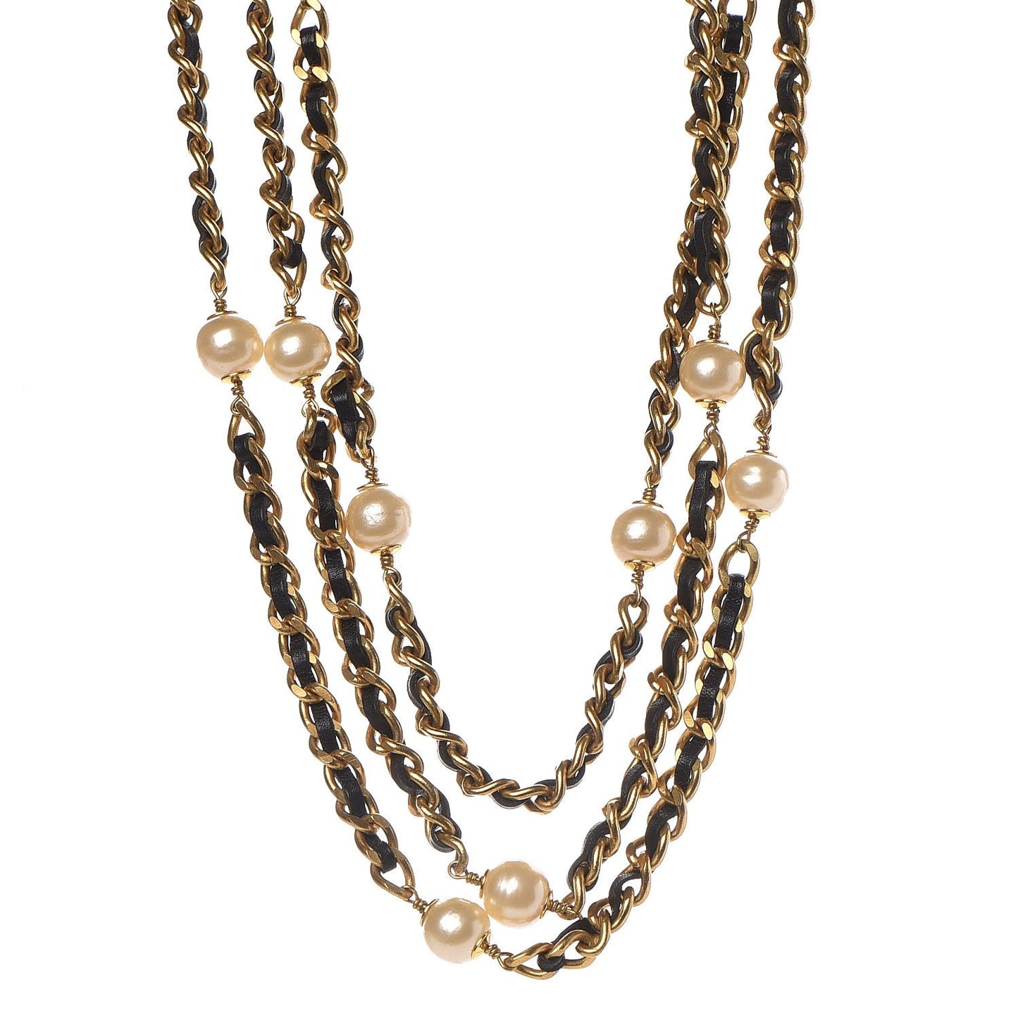 Lambskin Pearl Chain Necklace Black Gold