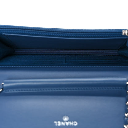 Chanel Denim Quilted Camellia Wallet On Chain WOC Blue 4 of 9