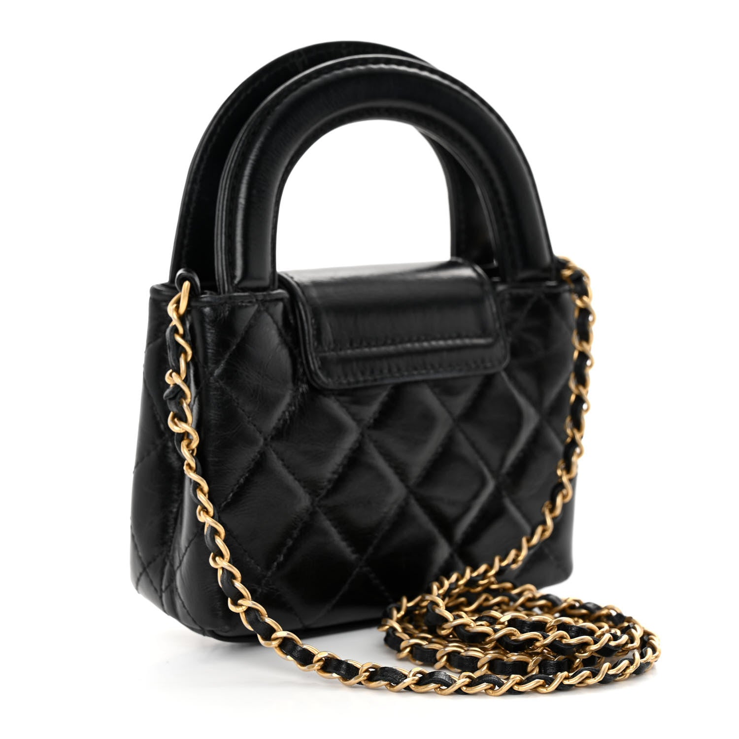 Chanel Shiny Aged Calfskin Quilted Mini Nano Kelly Shopper Black 3 of 11