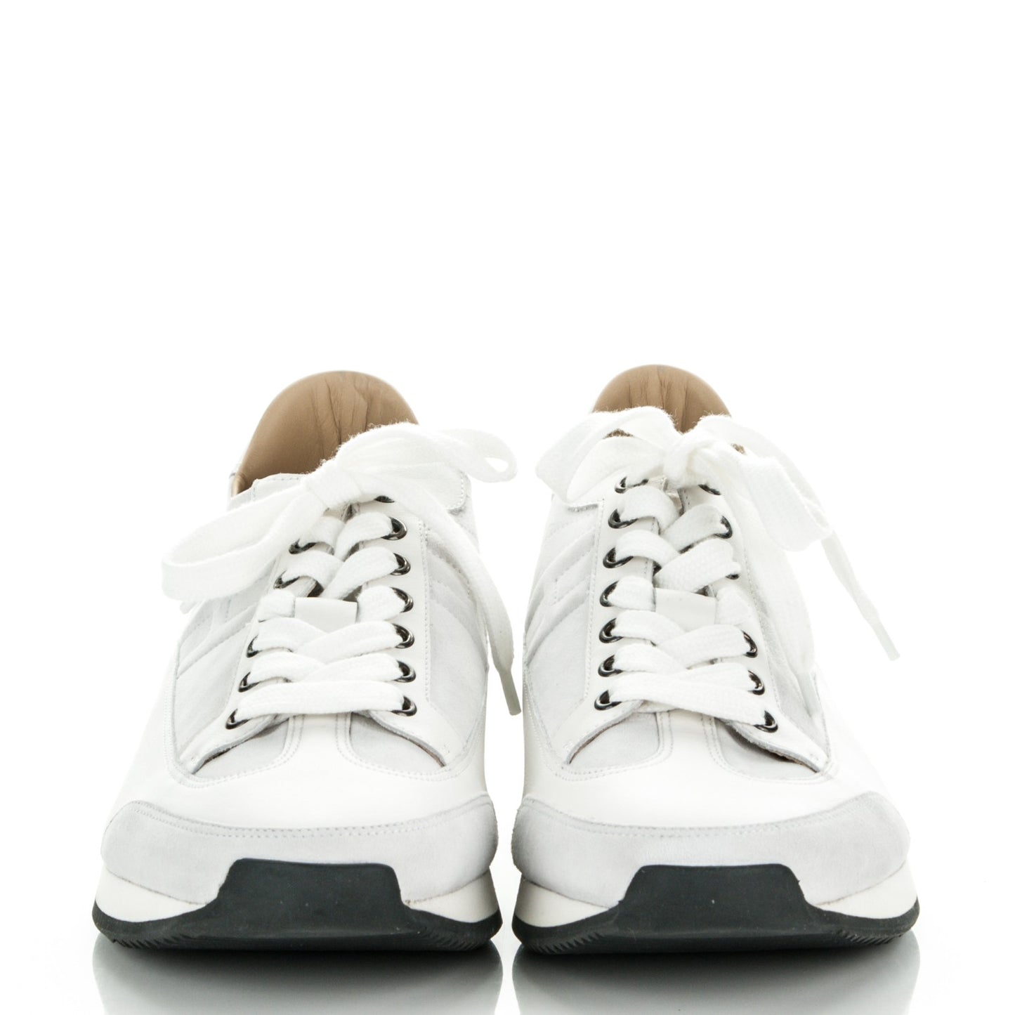 Suede Calfskin Goal Sneakers 41 Blanc Noir