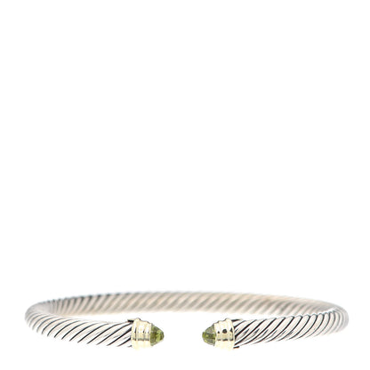 David Yurman Sterling Silver 14K Yellow Gold Peridot 5mm Cable Classics Petite Color Bracelet 1 of 4