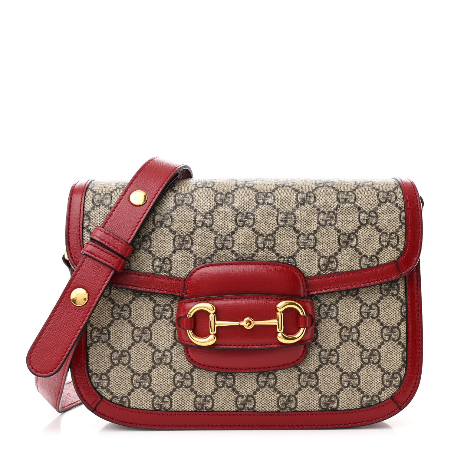 Gucci GG Supreme Monogram Azalea Calfskin Horsebit 1955 Shoulder Bag Beige Ebony New Cherry Red 1 of 11