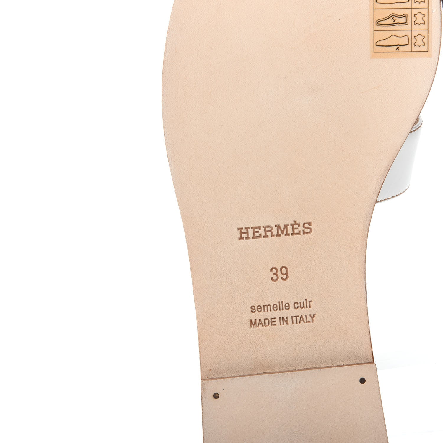 Hermes Box Calfskin Oran Sandals 39 White 9 of 11