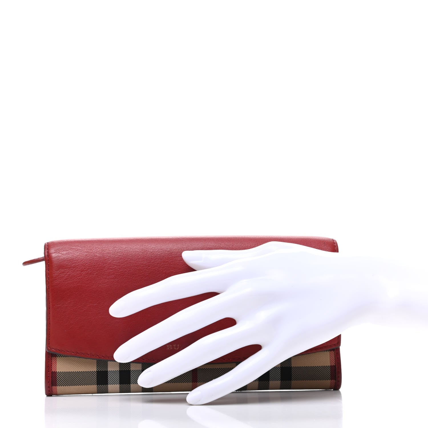 Burberry Calfskin House Check Continental Wallet Red 2 of 11
