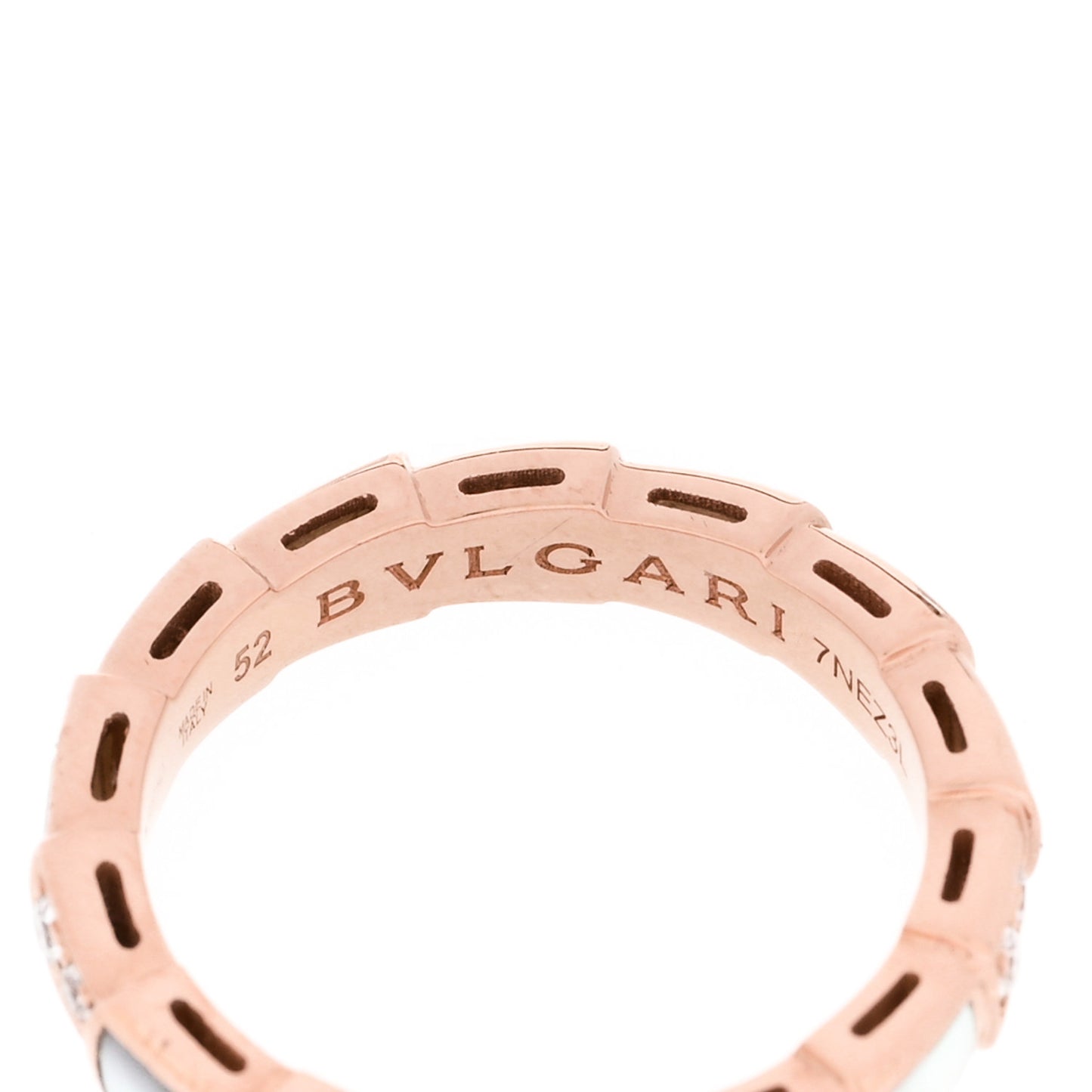 18K Rose Gold Diamond Mother of Pearl 4mm Serpenti Viper Band Ring 52 6
