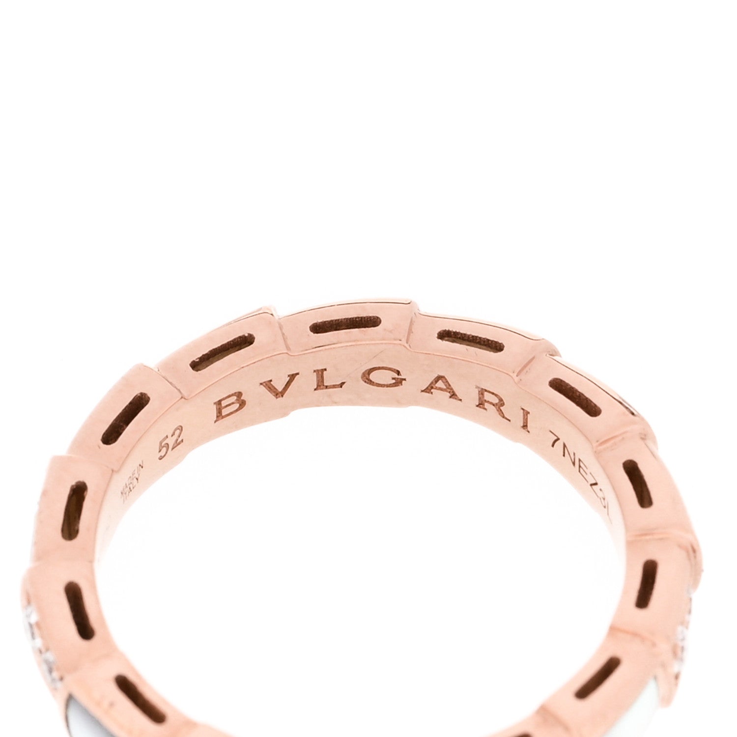 Bulgari 18K Rose Gold Diamond Mother of Pearl 4mm Serpenti Viper Band Ring 52 6 5 of 7