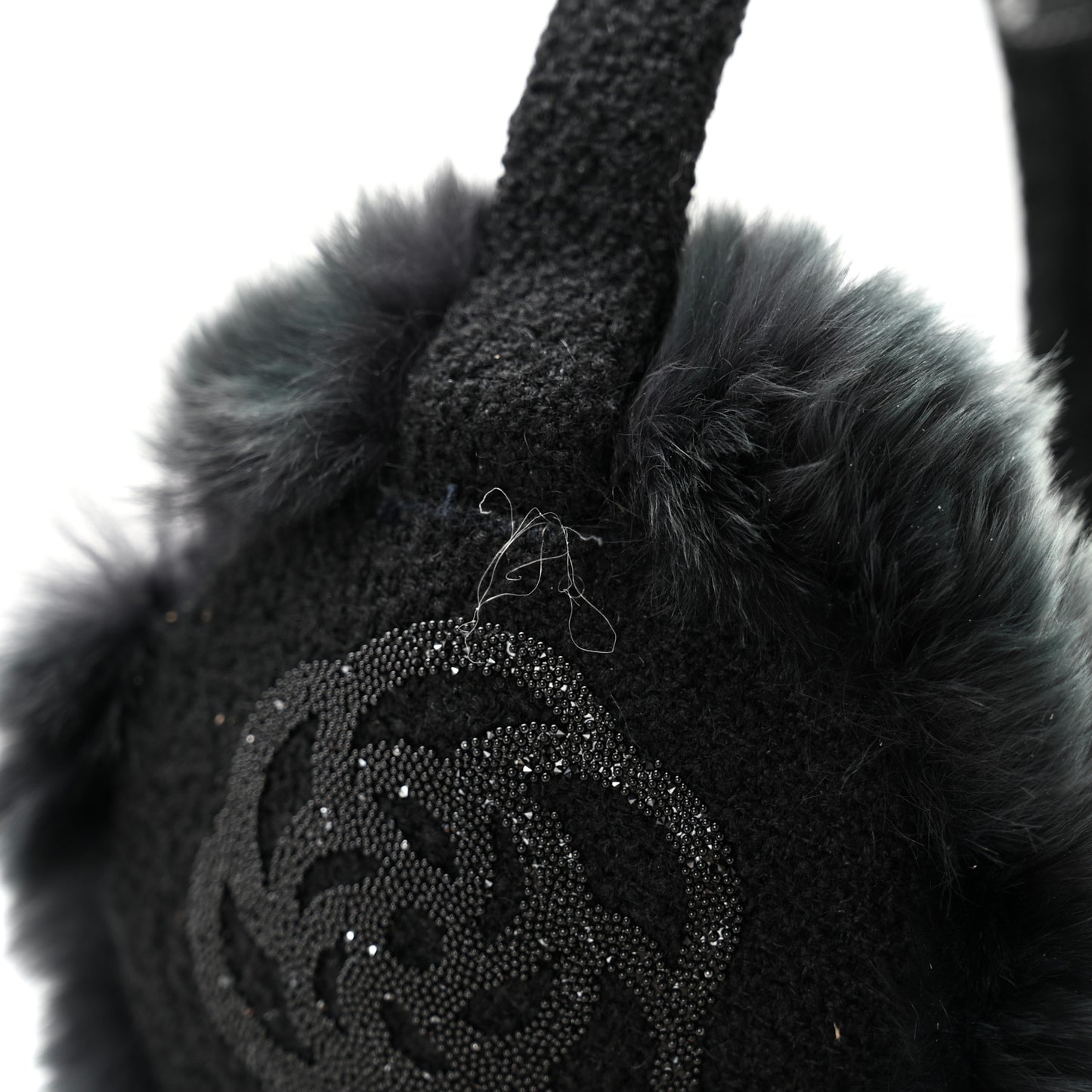 Rabbit Fur Tweed Cameilla Ear Muffs Black Grey