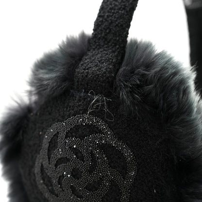 Chanel Rabbit Fur Tweed Cameilla Ear Muffs Black Grey 7 of 7