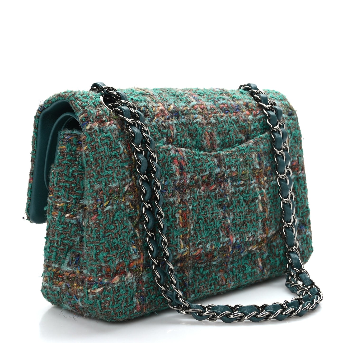 Wool Tweed Medium Double Flap Green