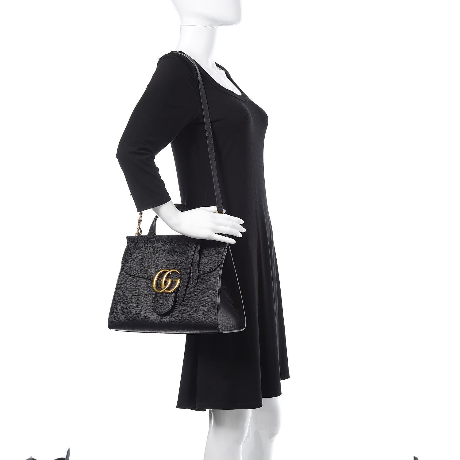 Gucci Calfskin Small GG Marmont Top Handle Bag Black 2 of 10