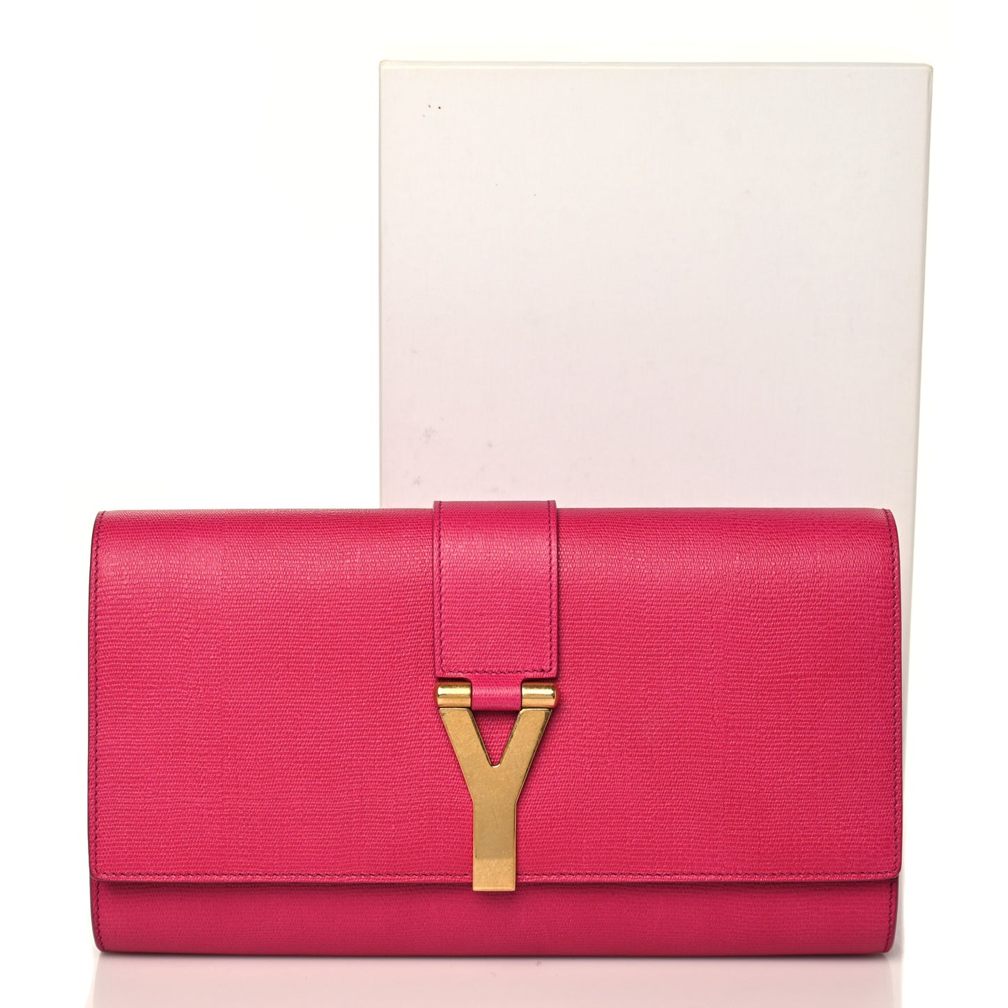 Textured Calfskin Classic Y Ligne Clutch Fuchsia