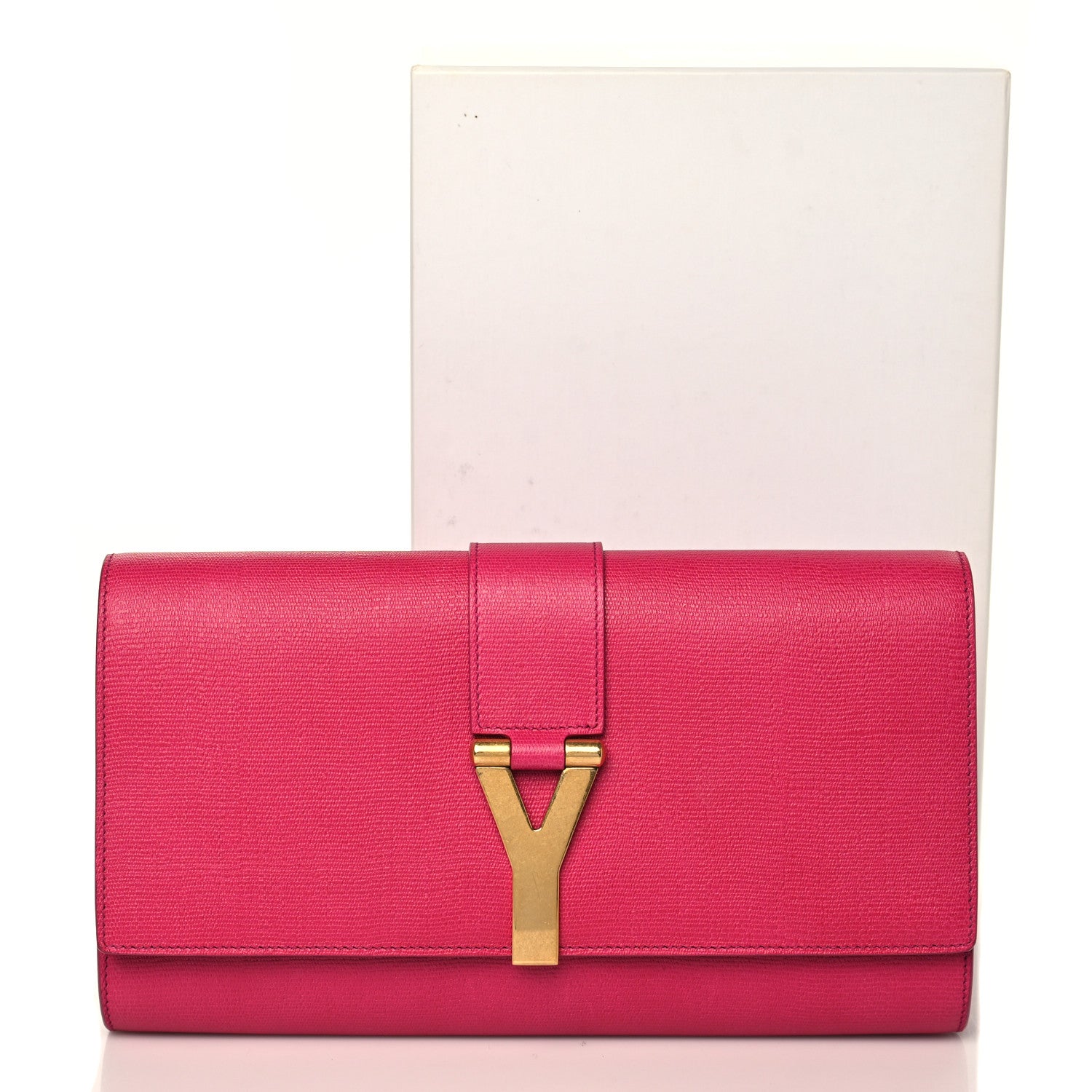 Saint Laurent Textured Calfskin Classic Y Ligne Clutch Fuchsia 10 of 10