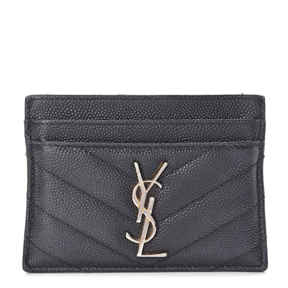 Saint Laurent Grain De Poudre Matelasse Chevron Monogram Credit Card Case Black 1 of 9