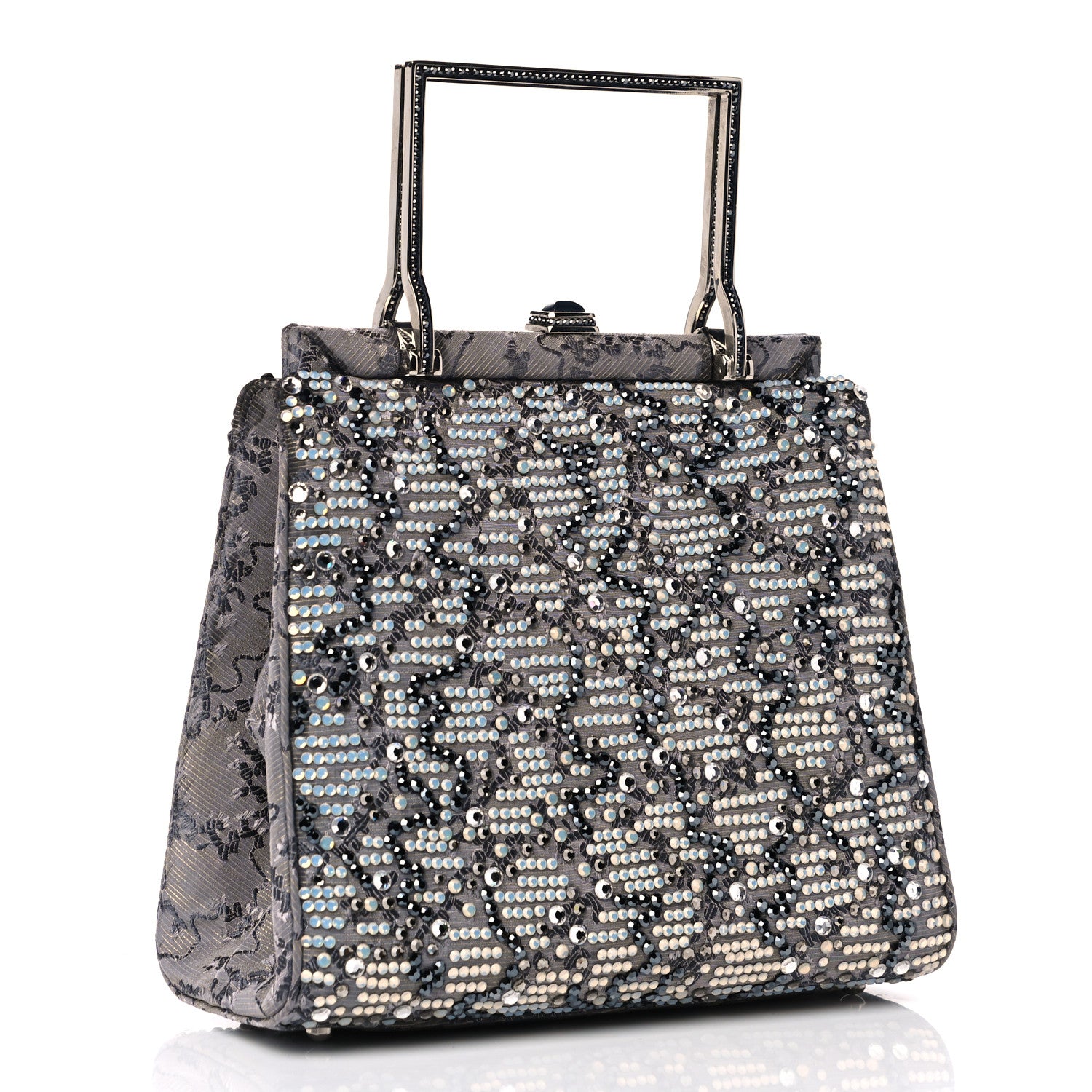 Judith Leiber Crystal Fabric Embroidered Evening Bag Grey 3 of 14