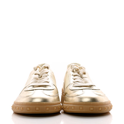 Valentino Garavani Laminated Calfskin Nappa Upvillage Sneakers 39 Platinum Ivory Amber 2 of 9