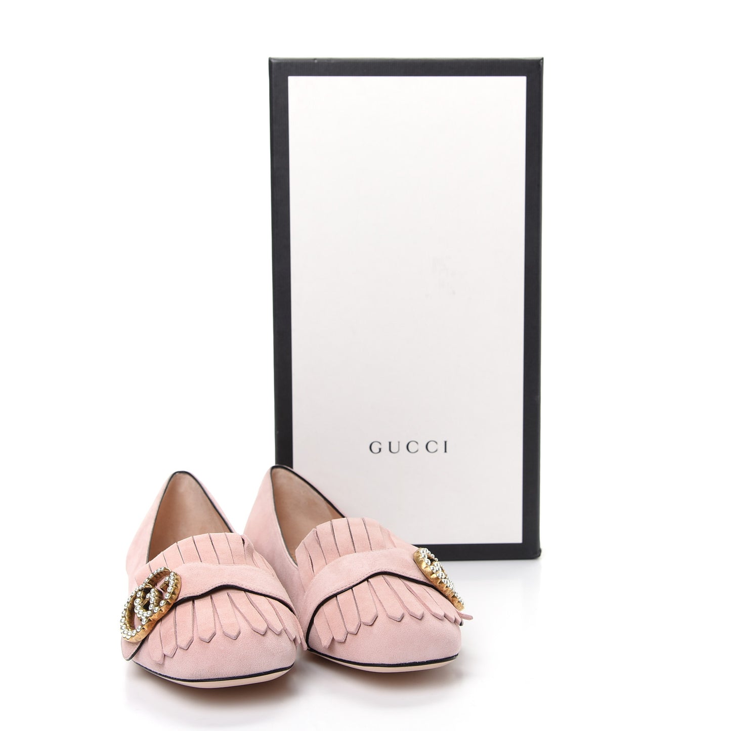 Kid Scamosciato Pearly GG Marmont Fringe Flats 37 Crystal Pink