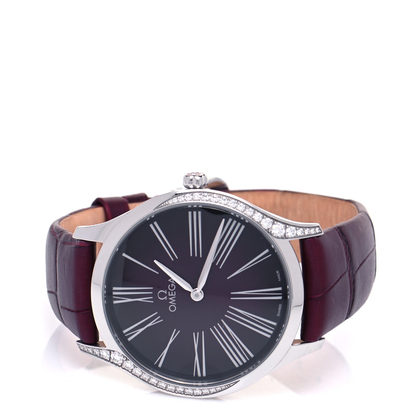 Stainless Steel Crocodile Diamond 36mm De Ville Tresor Quartz Watch Burgundy 428.18.36.60.11.001