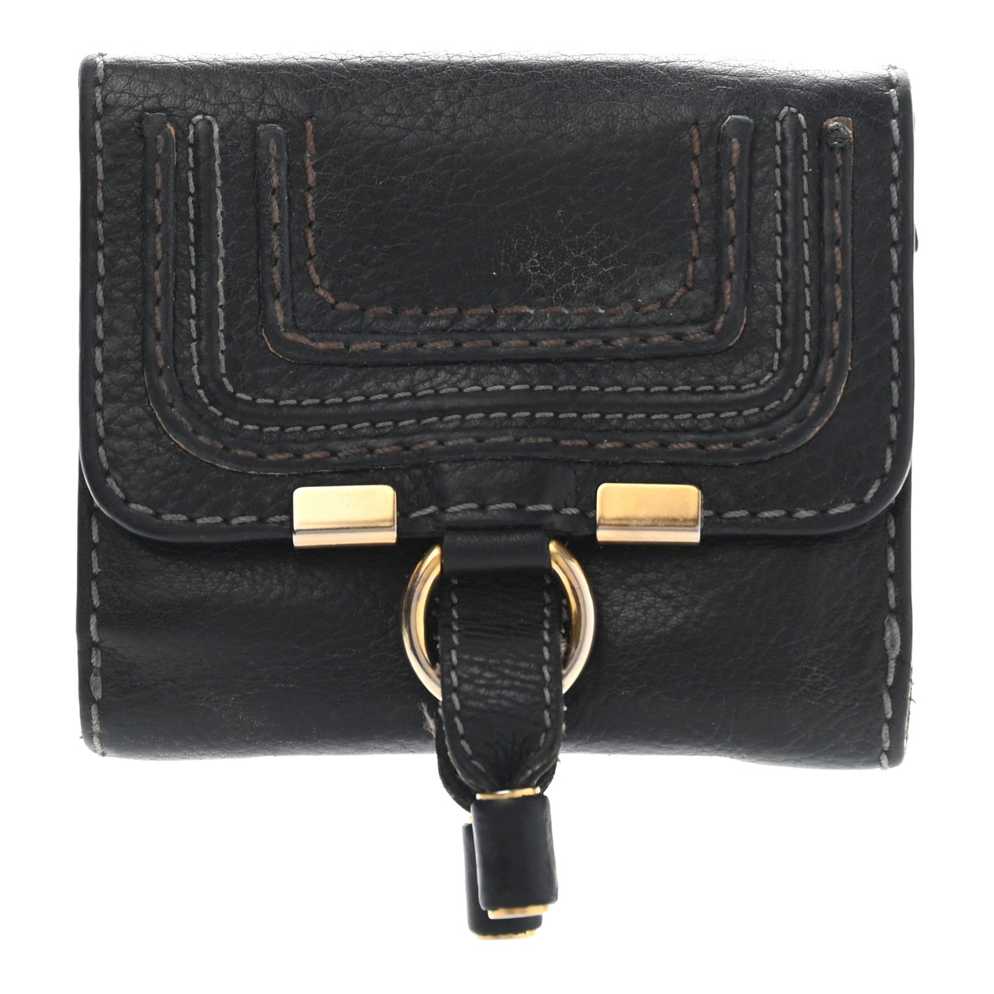 Grained Calfskin Marcie Square Wallet Black