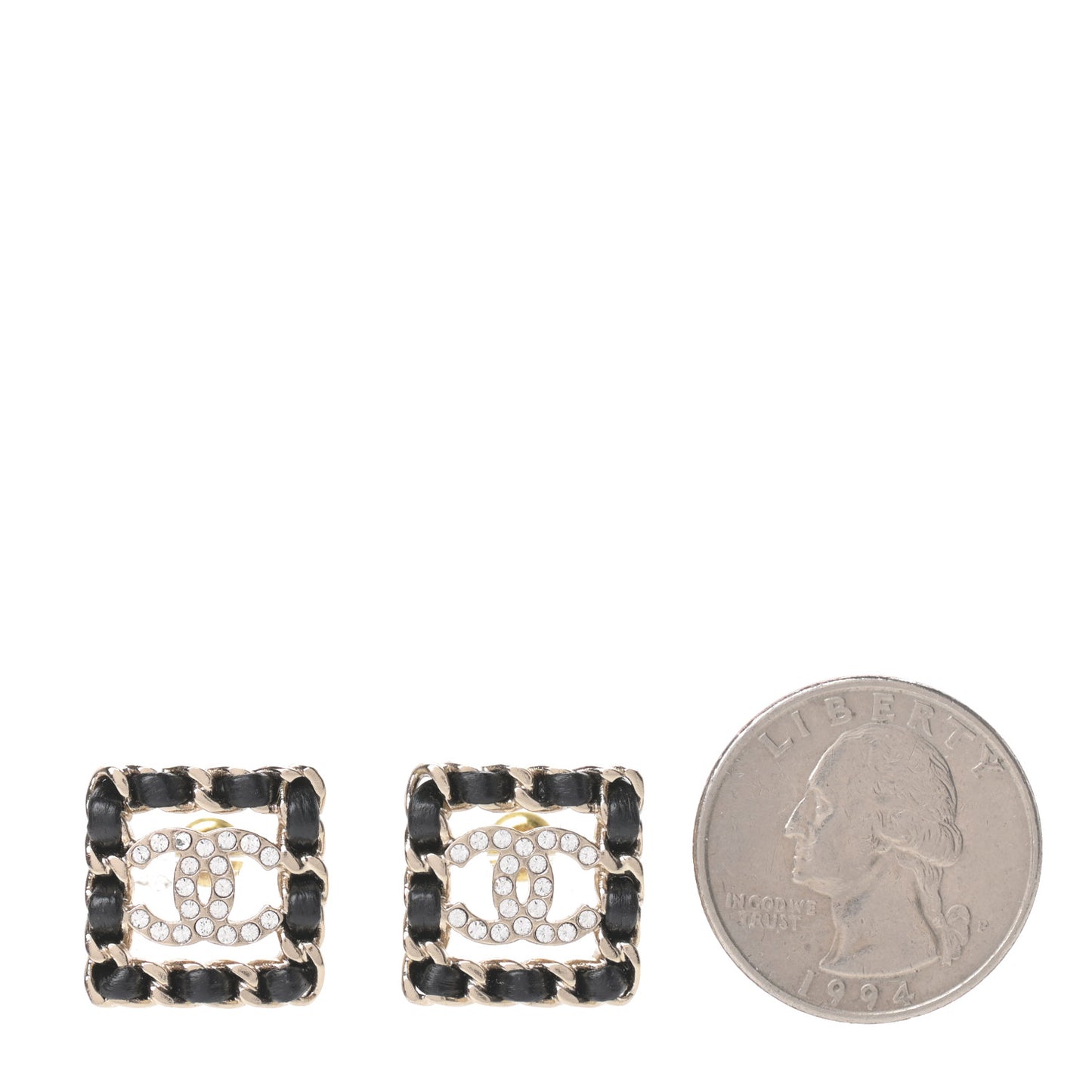 Crystal Lambskin Chain Sergeant Chanel Stud Earrings Black Gold
