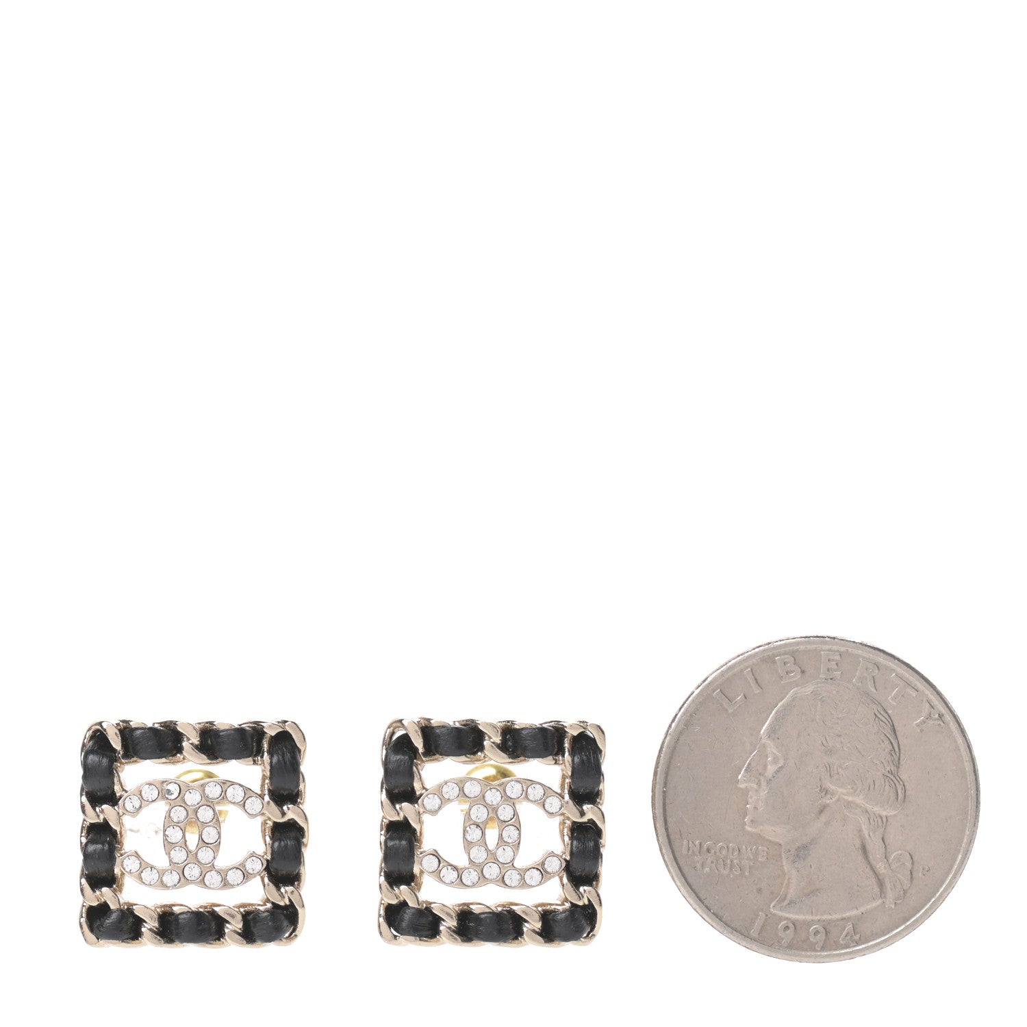 Chanel Crystal Lambskin Chain Sergeant Chanel Stud Earrings Black Gold 2 of 5