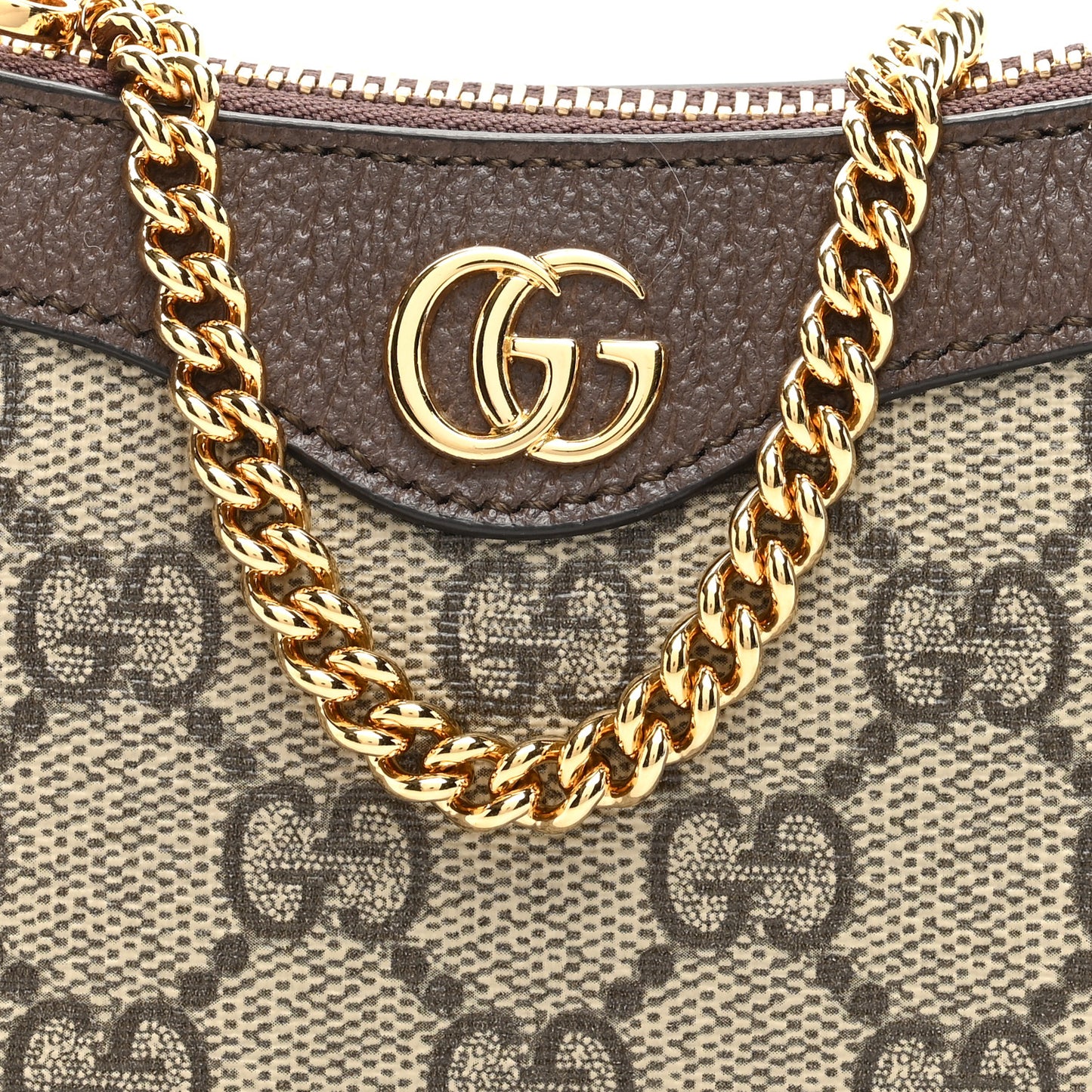 GG Supreme Monogram Textured Dollar Calfskin Mini Ophidia Chain Bag Beige Ebony