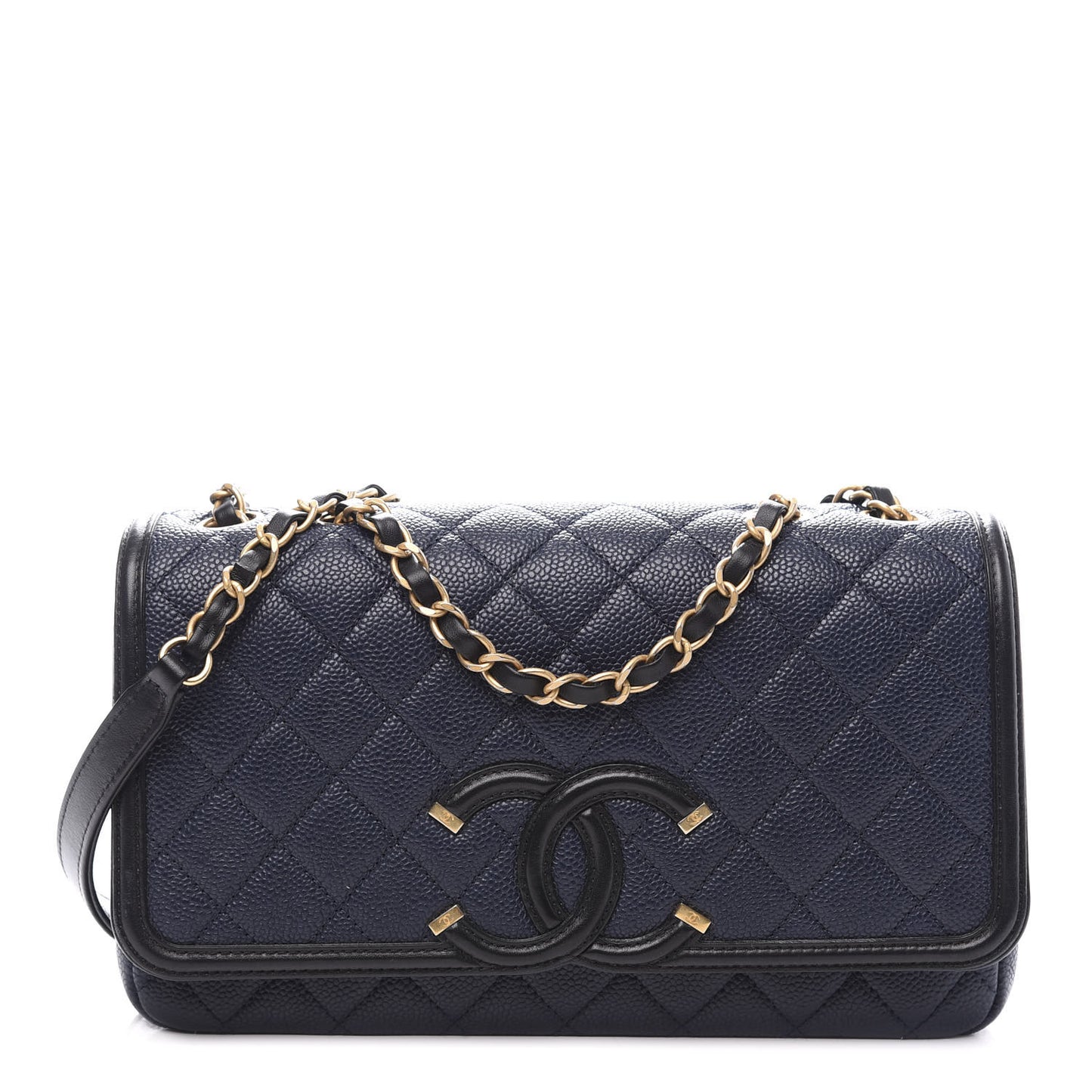 Caviar Quilted Medium CC Filigree Flap Navy Black