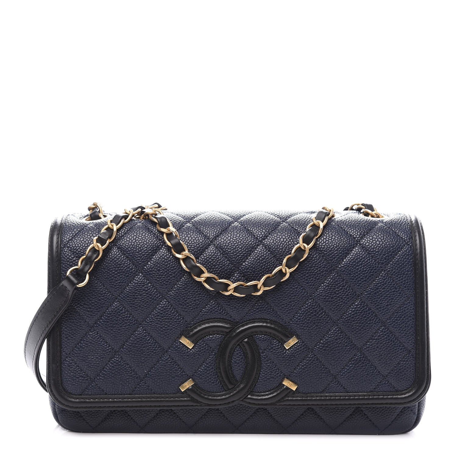 Chanel Caviar Quilted Medium CC Filigree Flap Navy Black 1 of 9