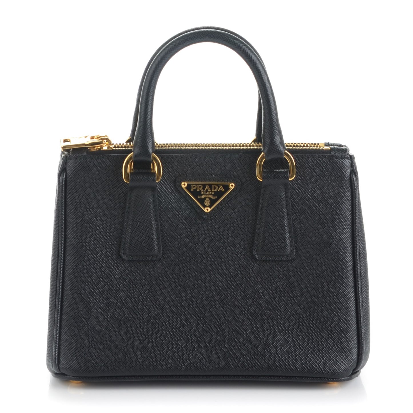 Saffiano Lux Micro Galleria Double Zip Tote Black